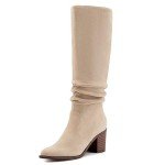 Knee High Chunky Heel Faux Suede Boots - Apricot