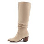 Knee High Chunky Heel Faux Suede Boots - Apricot