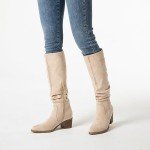 Knee High Chunky Heel Faux Suede Boots - Apricot