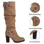 Mysoft Women's Chunky Heel Knee High Winter Boots
