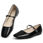 Chic Black Mary Jane Flats with Adjustable Strap