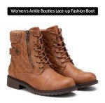 Vepose Women’s Lace-up Combat Ankle Boots - Brown