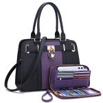 Purple & Black Handbag Set with Matching Wallet