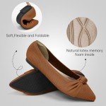 TINGRISE Women's Washable Pointed Toe Flats - Brown