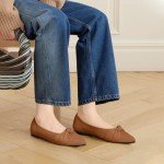 TINGRISE Women's Washable Pointed Toe Flats - Brown