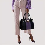 Purple & Black Handbag Set with Matching Wallet