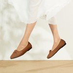 TINGRISE Women's Washable Pointed Toe Flats - Brown