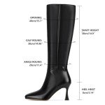 Black Leather Knee High Stiletto Boots for Women