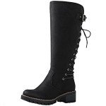 Globalwin Women's Black Lace-Up Knee High Boots