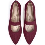 Red Pointed Toe Knit Ballet Flats for Women
