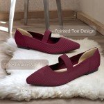 Red Pointed Toe Knit Ballet Flats for Women