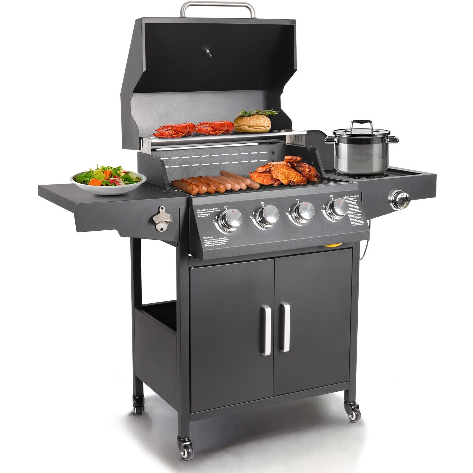 Outdoor Propane Gas Grill with 4 Burners