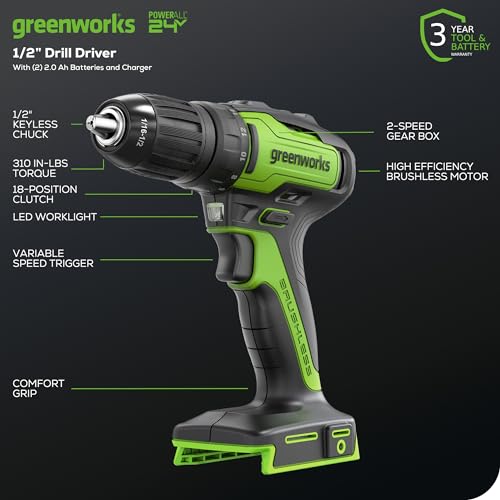 Greenworks 24V Brushless Cordless Drill Kit