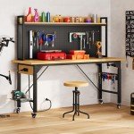 60" Adjustable Workbench with Pegboard and Wheels