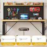 60" Adjustable Workbench with Pegboard and Wheels