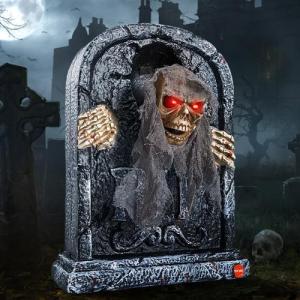 Animated Halloween Tombstone with Moving Skeleton