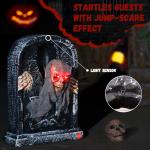 Animated Halloween Tombstone with Moving Skeleton