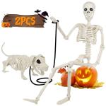 36'' Poseable Halloween Skeleton with Dog Decoration