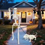 36'' Poseable Halloween Skeleton with Dog Decoration