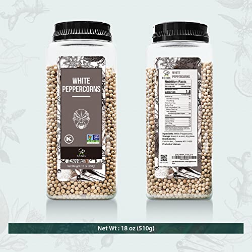 Soeos Fresh Non-GMO White Peppercorns, 18oz