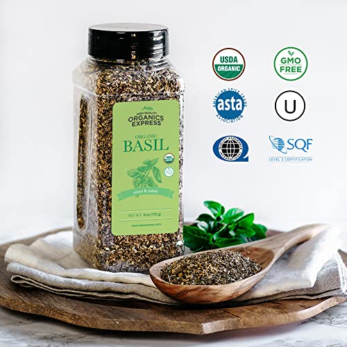 Organic Basil Leaves - Dried, Non-GMO, 6 oz