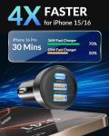 Fast 3-Port USB C Car Charger with Cable