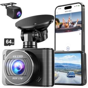 4K Dash Camera with Front/Rear, WiFi, and SD Card