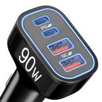 4-Port USB C Car Charger, 90W Fast Charging