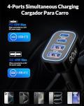 4-Port USB C Car Charger, 90W Fast Charging