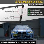 Premium Slim Matte Black License Plate Frames – 2 Pack, Rust-Free Stainless Steel & Rattle-Free, Street Legal, Universal with Screw Caps Cover, Thin Metal Front & Rear Car Tag Holders for Men & Women