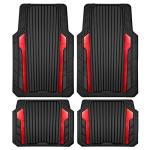 CAR PASS Heavy Duty Rubber Car Mats Metallic, Aluminum Film All Weather Floor Mats Waterproof Universal Trim to Fit Automotive SUV Sedan Van 4 Piece Anodized Deep Dish Two-Tone Sporty Black Red Chrome