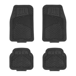 Amazon Basics Heavy Duty Car Floor Mat, PVC Faux Rubber, with Carpet Backing, Universal Deluxe All-Weather Trim to Fit for 95% Automotive SUV Sedans Trucks, 4-Piece, Solid Black