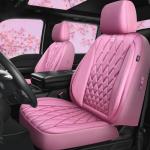 CAR PASS 5 Seats Piping Luxury Leather Seat Covers Full Set, Anti-Slip Waterproof Seat Covers Compatible with Front Armrests, Universal Fit for Suvs,Vans,Trucks,Airbag Compatible, Pure Pink
