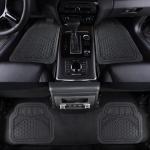 Amazon Basics Heavy Duty Car Floor Mat, PVC Faux Rubber, with Carpet Backing, Universal Deluxe All-Weather Trim to Fit for 95% Automotive SUV Sedans Trucks, 4-Piece, Solid Black