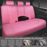 CAR PASS 5 Seats Piping Luxury Leather Seat Covers Full Set, Anti-Slip Waterproof Seat Covers Compatible with Front Armrests, Universal Fit for Suvs,Vans,Trucks,Airbag Compatible, Pure Pink
