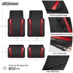 CAR PASS Heavy Duty Rubber Car Mats Metallic, Aluminum Film All Weather Floor Mats Waterproof Universal Trim to Fit Automotive SUV Sedan Van 4 Piece Anodized Deep Dish Two-Tone Sporty Black Red Chrome