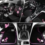 CAR PASS Universal Cloth Butterfly Car Seat Covers Full Set, Embroidered Flower Waterproof Car Floor Mats Carpet, Butterflies Steering Wheel Cover for Car Accessories Interior Sets (Black and Pink)