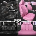 CAR PASS 5 Seats Piping Luxury Leather Seat Covers Full Set, Anti-Slip Waterproof Seat Covers Compatible with Front Armrests, Universal Fit for Suvs,Vans,Trucks,Airbag Compatible, Pure Pink