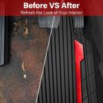 CAR PASS Heavy Duty Rubber Car Mats Metallic, Aluminum Film All Weather Floor Mats Waterproof Universal Trim to Fit Automotive SUV Sedan Van 4 Piece Anodized Deep Dish Two-Tone Sporty Black Red Chrome