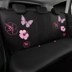CAR PASS Universal Cloth Butterfly Car Seat Covers Full Set, Embroidered Flower Waterproof Car Floor Mats Carpet, Butterflies Steering Wheel Cover for Car Accessories Interior Sets (Black and Pink)