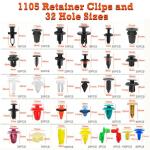 1240Pcs Car Retainer Clips & Fasteners Kit – 32 Universal Sizes Nylon Bumper, Fender Rivets, Door Panel Clips, and Plastic Rivets with 10 Cable Ties and Removal Tool for Toyota, Ford, Benz, Chevy