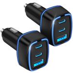 USB C Car Charger, 3 Port PD Super Mini Cigarette Lighter Adapter, 2Pack USB-C & A Fast Car Charging for iPhone 16/15 Pro Max, Galaxy S25/S24, iPad, Pixel, Android Phones,Travel Essentials for Men