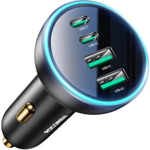 70W USB C Car Charger, Rocoren 4-Port PD Super Fast Charging Type C Car Charger for Multiple Devices, Cigarette Lighter Adapter, USBC Phone Adapter for iPhone 16/16e/15 Pro Max, Samsung S25/S24, Piexl