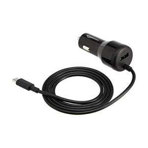 Amazon Basics 30W USB Car Charger, 1 USB-C (18W) Cable with PD, 1 USB-A (12W) Port, for Phones (iPhone 16/15/14/13/12/11/X, Samsung, and more), Black