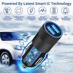 【MFi Certified】iPhone Car Charger Fast Charging, Rombica 4.8A Dual USB Smart Power Cigarette Lighter USB Car Charger with 2Pack Lightning Braided Cable for iPhone 14 13 12 11 Pro XS Mini XR X SE iPad