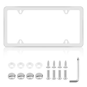 Chrome License Plate Frame Made of Zinc Alloy Metal, Universal Car Accessories,1 Pack License Plate Holder Never Rust and Unbreakable with Metal Screws& Chrome Caps and Screwdriver (1 PCS Silver)