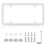 Chrome License Plate Frame Made of Zinc Alloy Metal, Universal Car Accessories,1 Pack License Plate Holder Never Rust and Unbreakable with Metal Screws& Chrome Caps and Screwdriver (1 PCS Silver)
