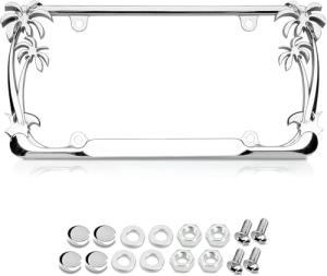 Chrome Palm Tree License Plate Frame for Women, Cute Hawaiian Beach License Plate Frames with Palm Trees