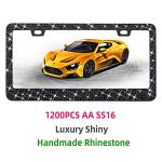 Bling Rhinestone License Plate Frame for Women，Diamond Sparkly Frames| Stainless Steel Frames & Over 1200 pcs Finest 14 Facets Black Glass Crystals Premium Diamond+GiftBox(Black)