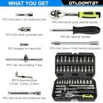 OTLOOMTBT 46 Pieces 1/4 Inch Drive Industrial Grade Socket Ratchet Wrench Set, with Bit Socket Set Metric and Extension Bar for Auto Repairing and Household, With Thickened Storage Case